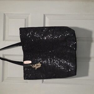 Victoria Secret NWT Large Black Sequin Weekender tote
